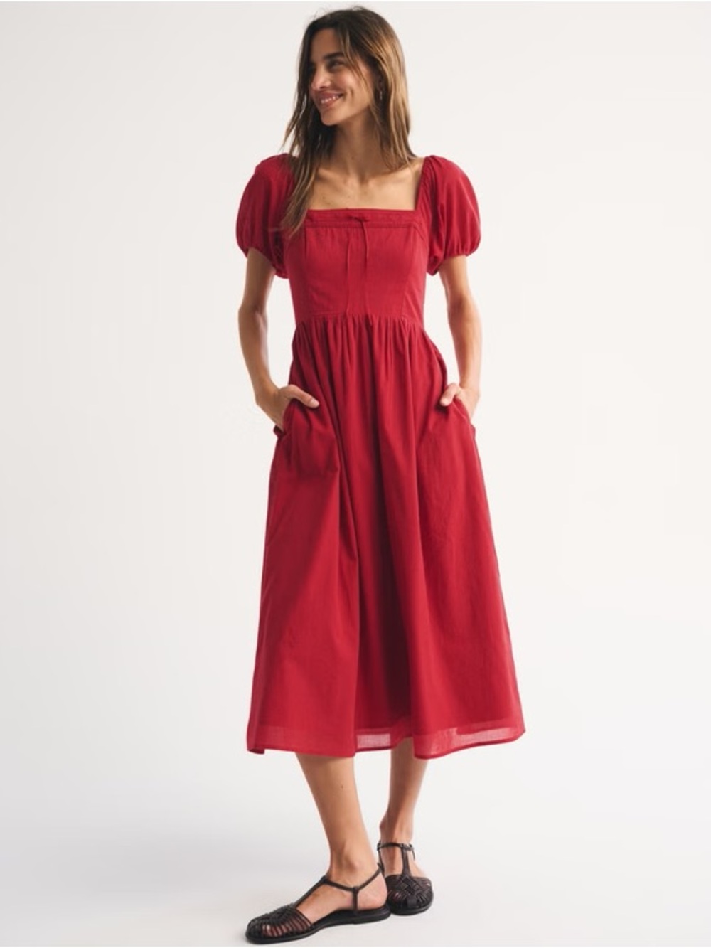 Abercrombie & Fitch Emerson Puff Sleeve Midi Dress
